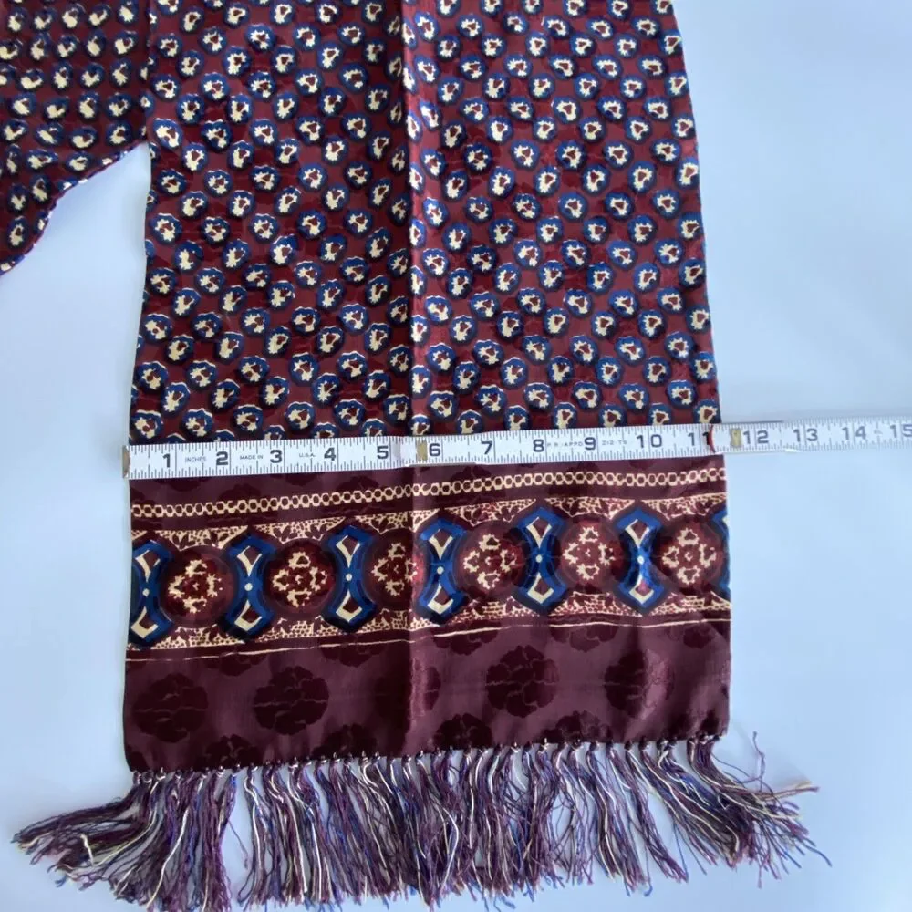Men's Burgundy Fashion Scarf Fringe Blue Cream Geometric Pattern Dress Scarf